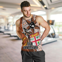 Fiji Australia Rugby Men Tank Top Kangaroo and Palm Tree Orange Tapa Pattern Mix Aboriginal LT03 - Polynesian Pride