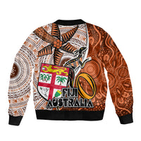 Fiji Australia Rugby Sleeve Zip Bomber Jacket Kangaroo and Palm Tree Orange Tapa Pattern Mix Aboriginal LT03 - Polynesian Pride