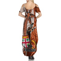 Fiji Australia Rugby Summer Maxi Dress Kangaroo and Palm Tree Orange Tapa Pattern Mix Aboriginal LT03 - Polynesian Pride