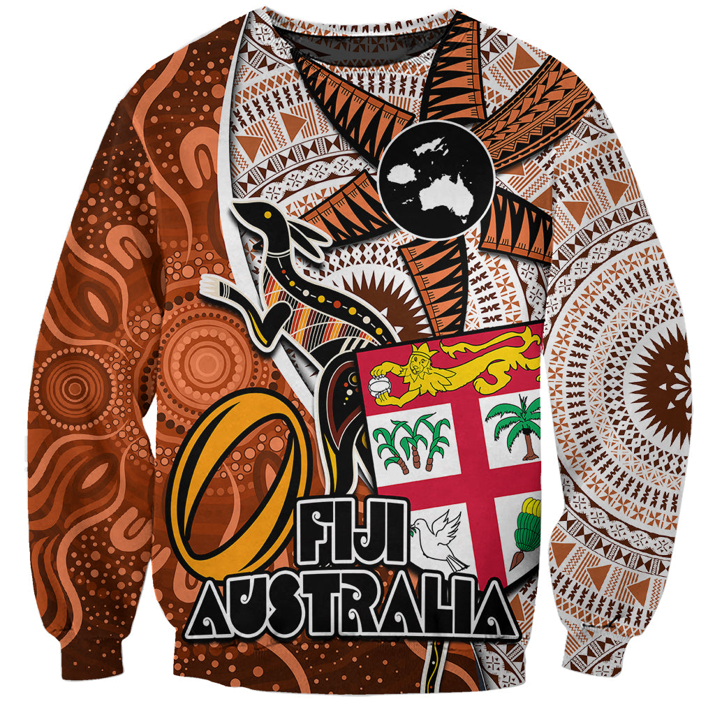 Fiji Australia Rugby Sweatshirt Kangaroo and Palm Tree Orange Tapa Pattern Mix Aboriginal LT03 Unisex Orange - Polynesian Pride
