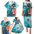 Fiji Australia Rugby Family Matching Puletasi Dress and Hawaiian Shirt Kangaroo and Palm Tree Blue Tapa Pattern Mix Aboriginal LT03 - Polynesian Pride