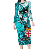 fiji-australia-rugby-long-sleeve-bodycon-dress-kangaroo-and-palm-tree-blue-tapa-pattern-mix-aboriginal