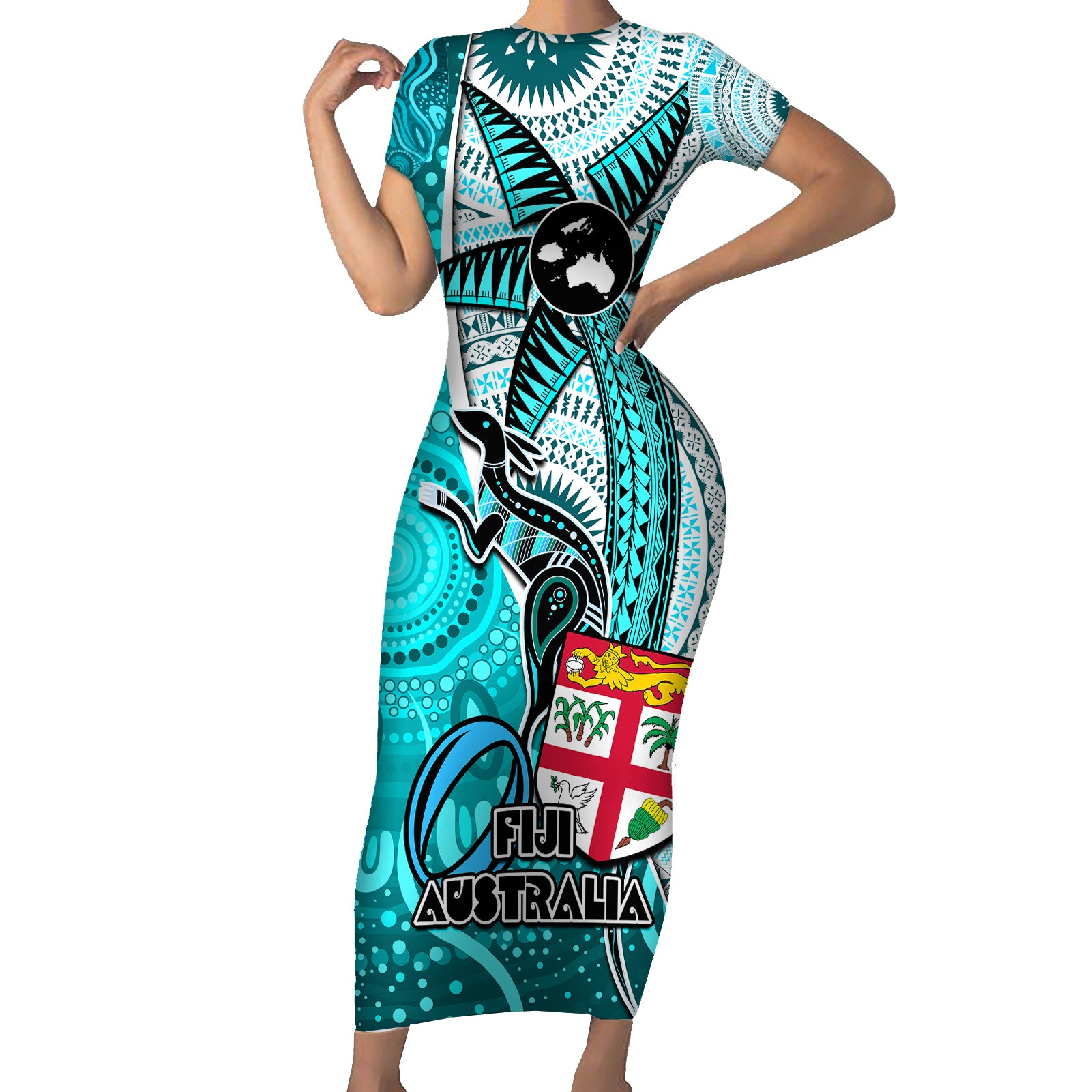 fiji-australia-rugby-short-sleeve-bodycon-dress-kangaroo-and-palm-tree-blue-tapa-pattern-mix-aboriginal