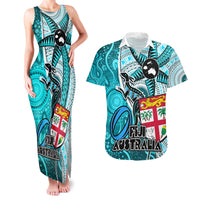 personalised-fiji-australia-rugby-couples-matching-tank-maxi-dress-and-hawaiian-shirt-kangaroo-and-palm-tree-blue-tapa-pattern-mix-aboriginal
