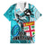 Personalised Fiji Australia Rugby Family Matching Puletasi Dress and Hawaiian Shirt Kangaroo and Palm Tree Blue Tapa Pattern Mix Aboriginal LT03 Dad's Shirt - Short Sleeve Blue - Polynesian Pride