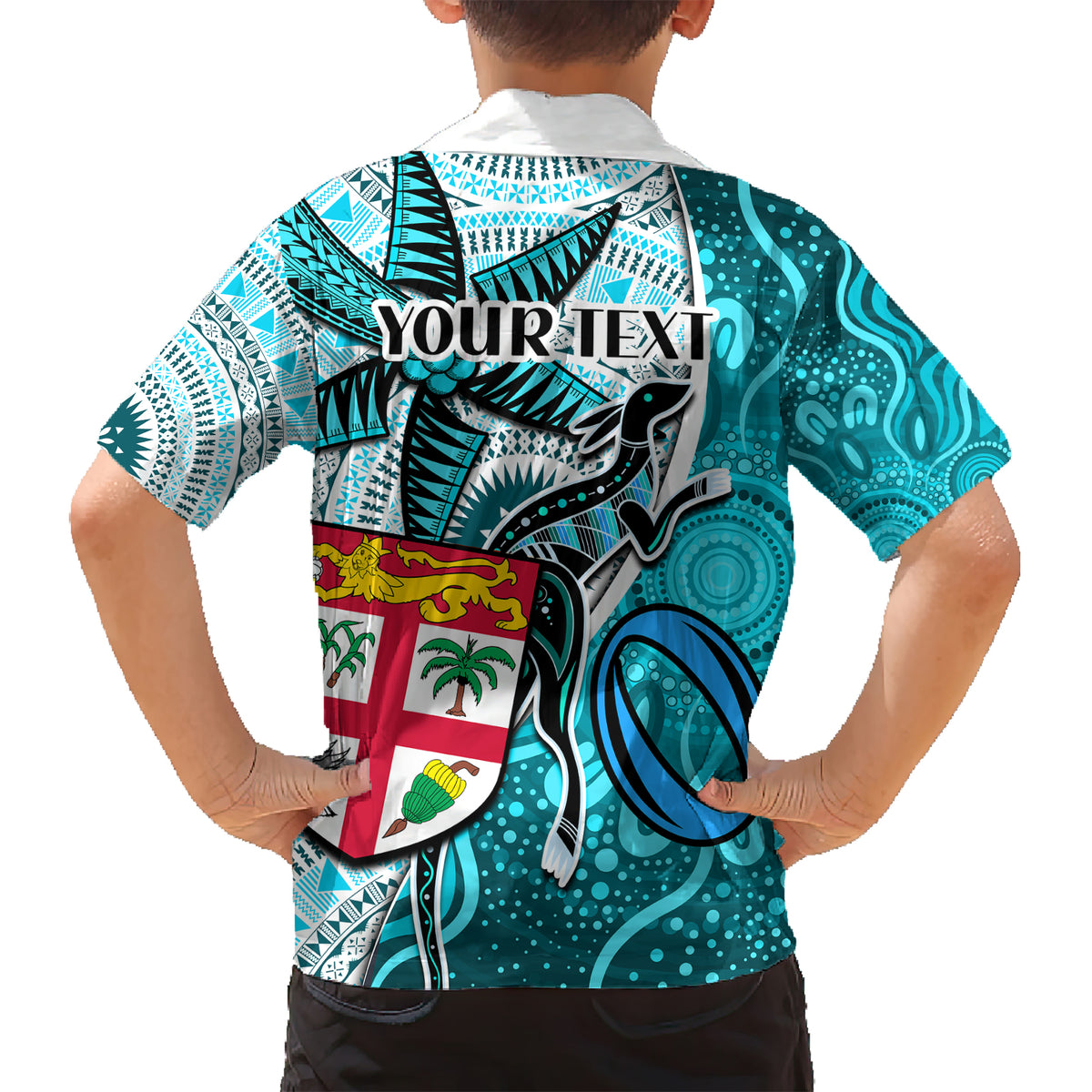 personalised-fiji-australia-rugby-kid-hawaiian-shirt-kangaroo-and-palm-tree-blue-tapa-pattern-mix-aboriginal