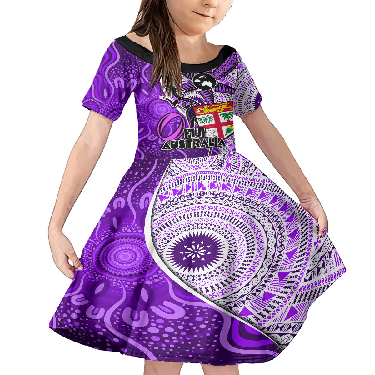 fiji-australia-rugby-family-matching-mermaid-dress-and-hawaiian-shirt-kangaroo-and-palm-tree-purple-tapa-pattern-mix-aboriginal