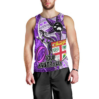 Fiji Australia Rugby Men Tank Top Kangaroo and Palm Tree Purple Tapa Pattern Mix Aboriginal LT03 - Polynesian Pride