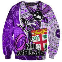 Fiji Australia Rugby Sweatshirt Kangaroo and Palm Tree Purple Tapa Pattern Mix Aboriginal LT03 Unisex Purple - Polynesian Pride