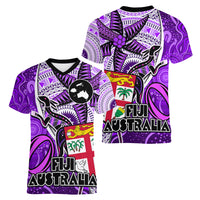 fiji-australia-rugby-women-v-neck-t-shirt-kangaroo-and-palm-tree-purple-tapa-pattern-mix-aboriginal