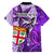 Personalised Fiji Australia Rugby Family Matching Puletasi Dress and Hawaiian Shirt Kangaroo and Palm Tree Purple Tapa Pattern Mix Aboriginal LT03 - Polynesian Pride