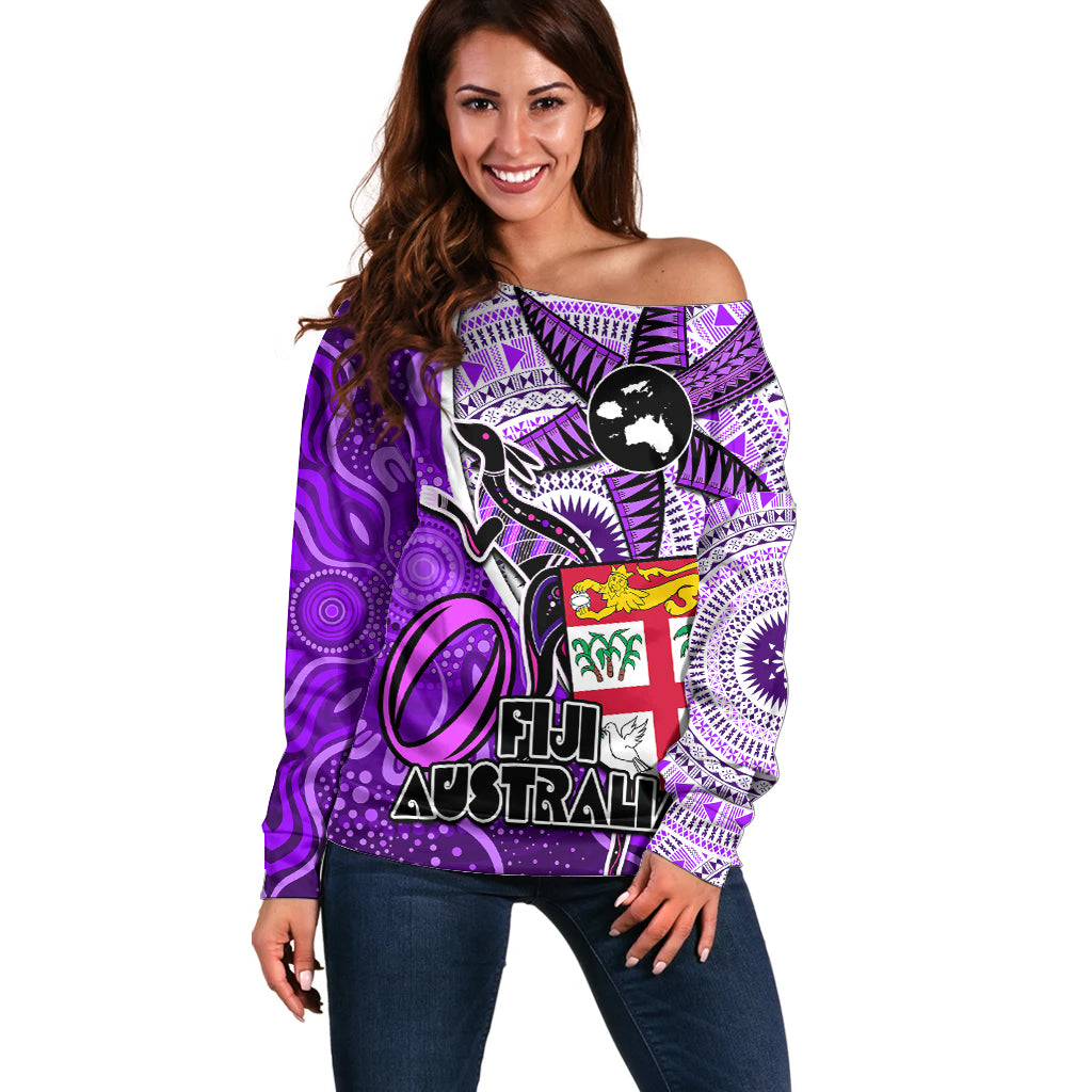 personalised-fiji-australia-rugby-off-shoulder-sweater-kangaroo-and-palm-tree-purple-tapa-pattern-mix-aboriginal