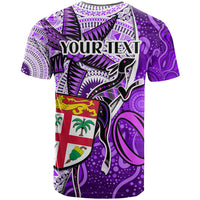 Personalised Fiji Australia Rugby T Shirt Kangaroo and Palm Tree Purple Tapa Pattern Mix Aboriginal LT03 - Polynesian Pride