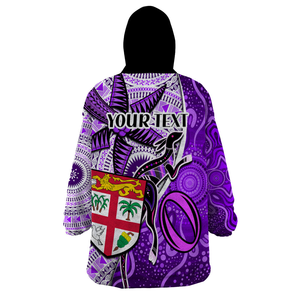 personalised-fiji-australia-rugby-wearable-blanket-hoodie-kangaroo-and-palm-tree-purple-tapa-pattern-mix-aboriginal