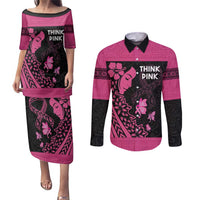 Breast Cancer Awareness Couples Matching Puletasi and Long Sleeve Button Shirt Think Pink Polynesian Ribbon and Butterfly LT03 Pink - Polynesian Pride