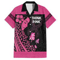Breast Cancer Awareness Family Matching Off Shoulder Maxi Dress and Hawaiian Shirt Think Pink Polynesian Ribbon and Butterfly LT03 Dad's Shirt - Short Sleeve Pink - Polynesian Pride