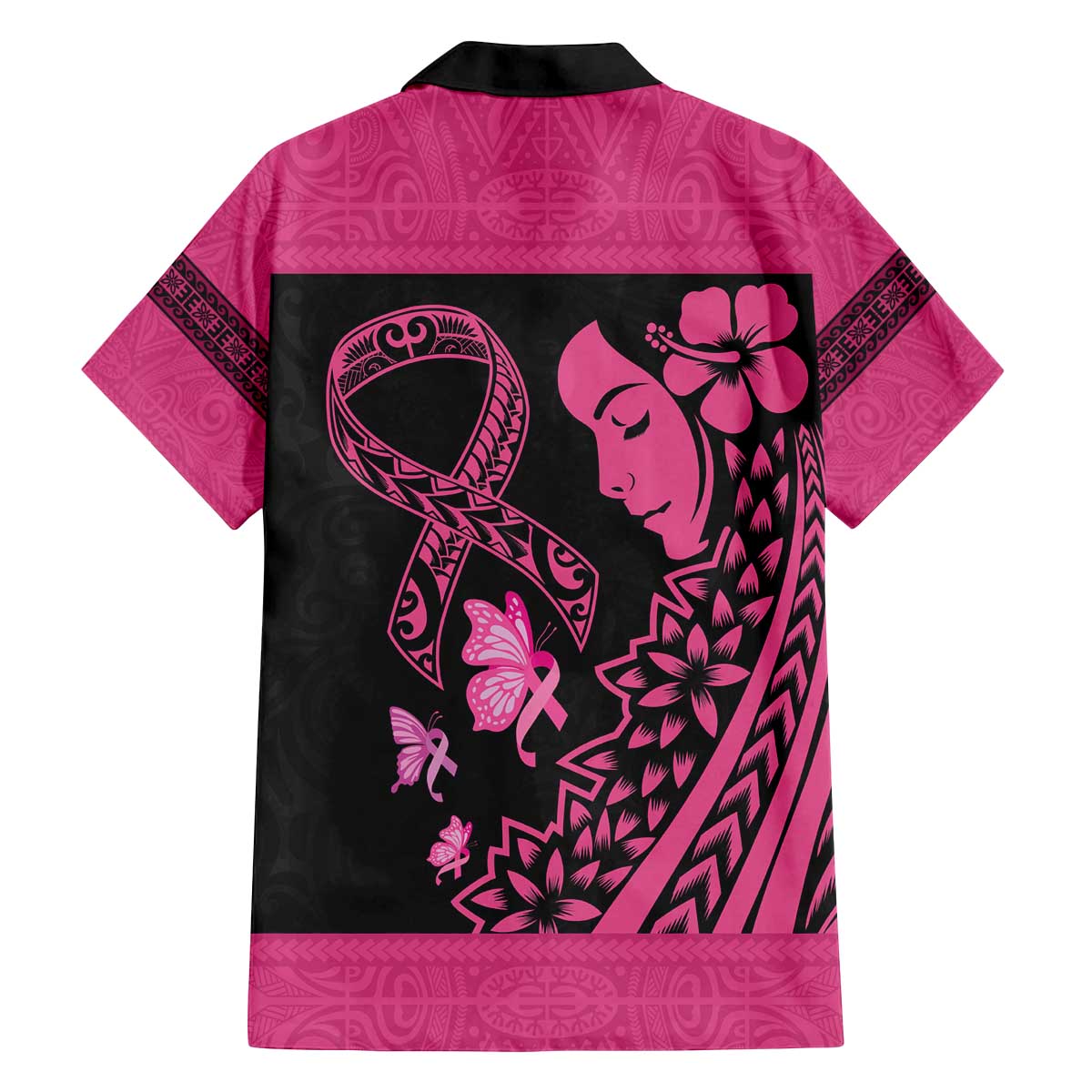 Breast Cancer Awareness Family Matching Off Shoulder Short Dress and Hawaiian Shirt Think Pink Polynesian Ribbon and Butterfly