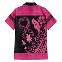 Breast Cancer Awareness Family Matching Short Sleeve Bodycon Dress and Hawaiian Shirt Think Pink Polynesian Ribbon and Butterfly
