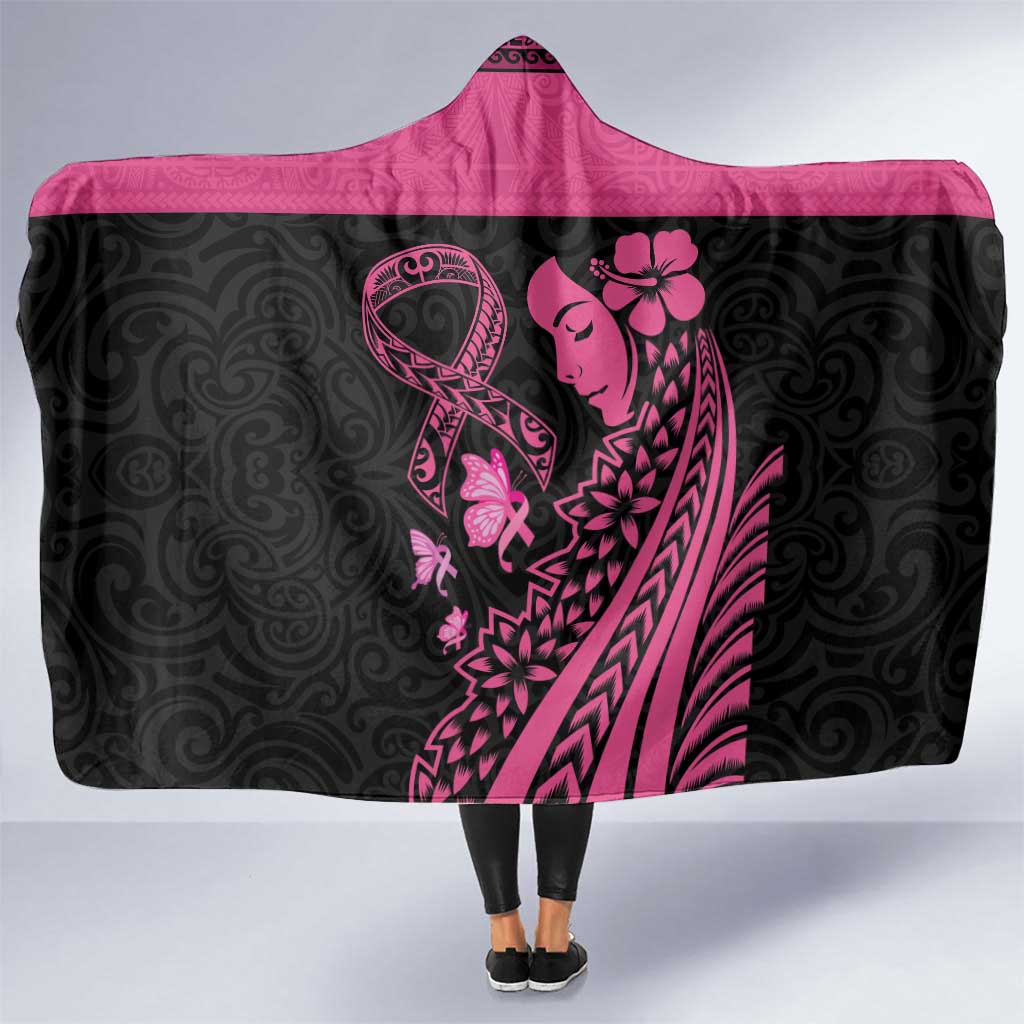 Breast Cancer Awareness Hooded Blanket Think Pink Polynesian Ribbon and Butterfly