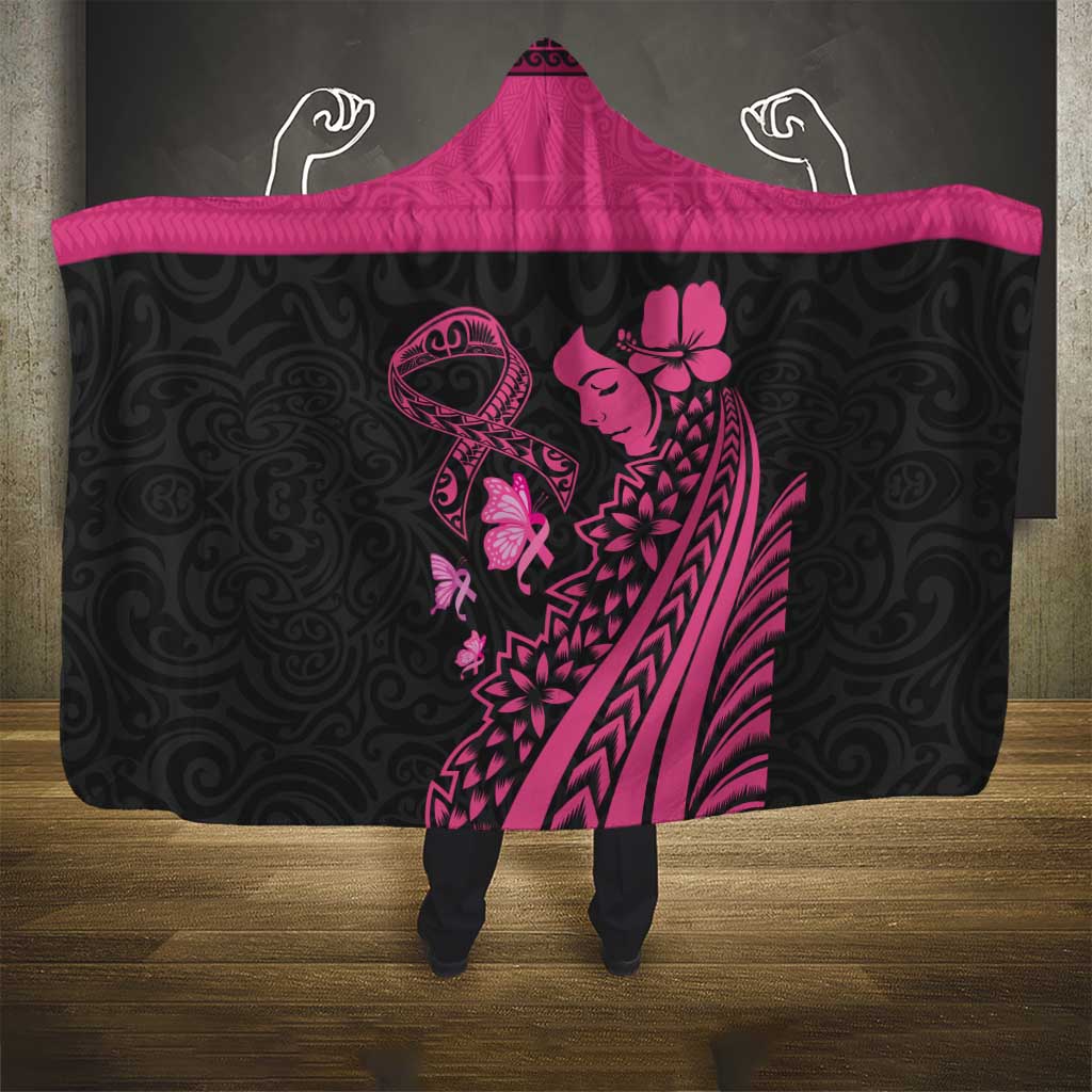 Breast Cancer Awareness Hooded Blanket Think Pink Polynesian Ribbon and Butterfly LT03 - Polynesian Pride