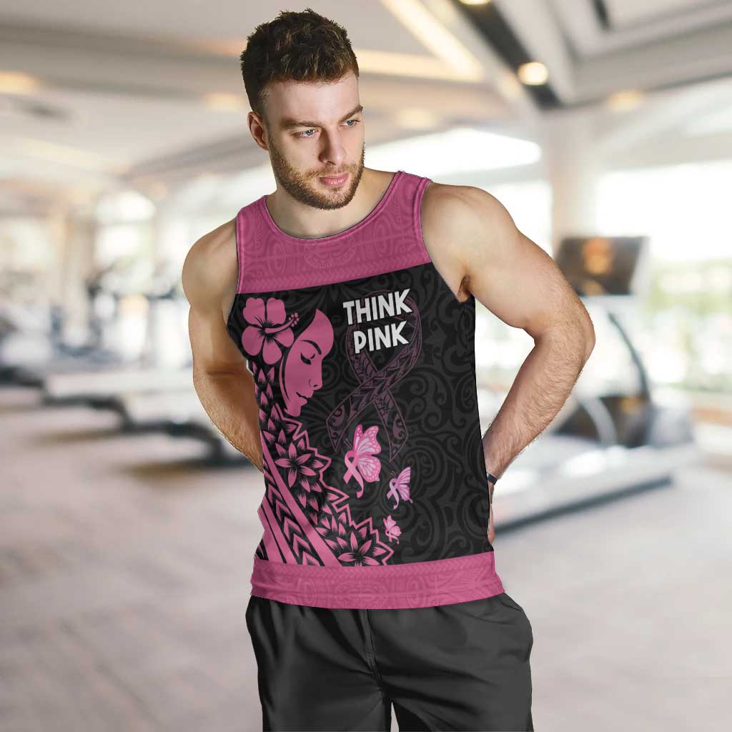 Breast Cancer Awareness Men Tank Top Think Pink Polynesian Ribbon and Butterfly LT03 Pink - Polynesian Pride