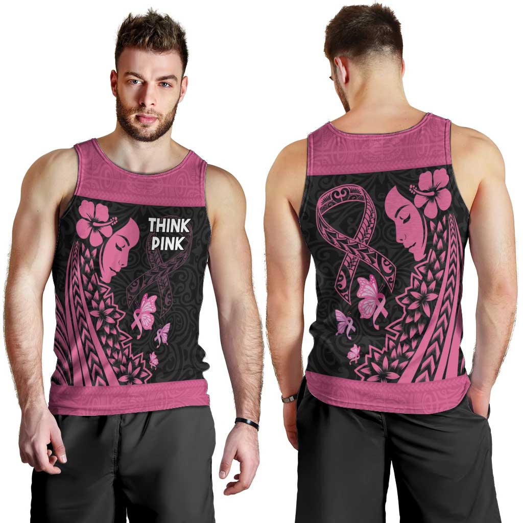 Breast Cancer Awareness Men Tank Top Think Pink Polynesian Ribbon and Butterfly LT03 - Polynesian Pride