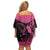 Breast Cancer Awareness Off Shoulder Short Dress Think Pink Polynesian Ribbon and Butterfly