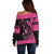 Breast Cancer Awareness Off Shoulder Sweater Think Pink Polynesian Ribbon and Butterfly