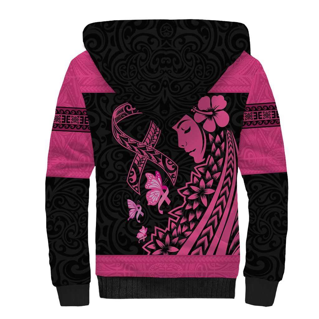 Breast Cancer Awareness Sherpa Hoodie Think Pink Polynesian Ribbon and Butterfly LT03 - Polynesian Pride