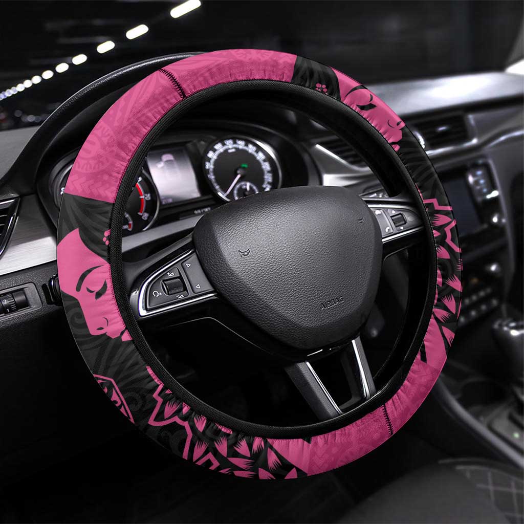 Breast Cancer Awareness Steering Wheel Cover Think Pink Polynesian Ribbon and Butterfly LT03 Universal Fit Pink - Polynesian Pride