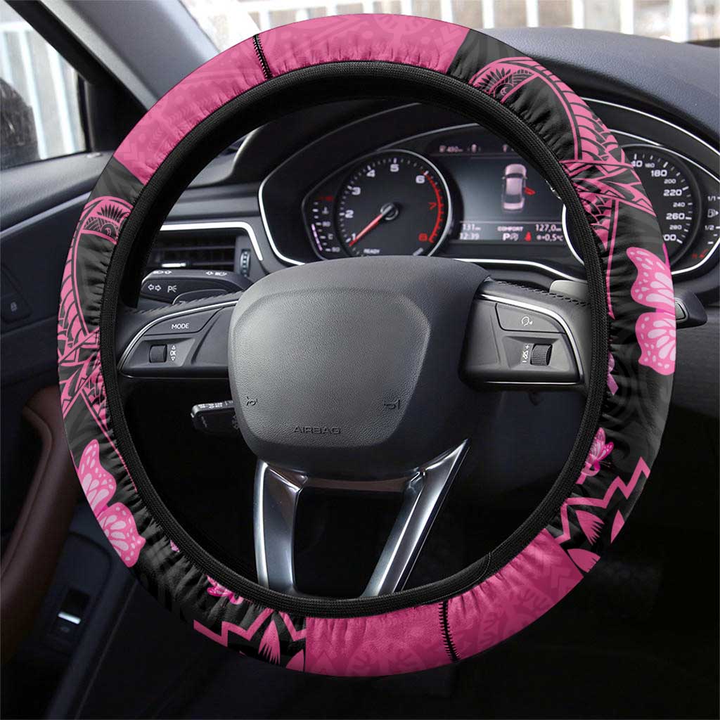 Breast Cancer Awareness Steering Wheel Cover Think Pink Polynesian Ribbon and Butterfly LT03 - Polynesian Pride