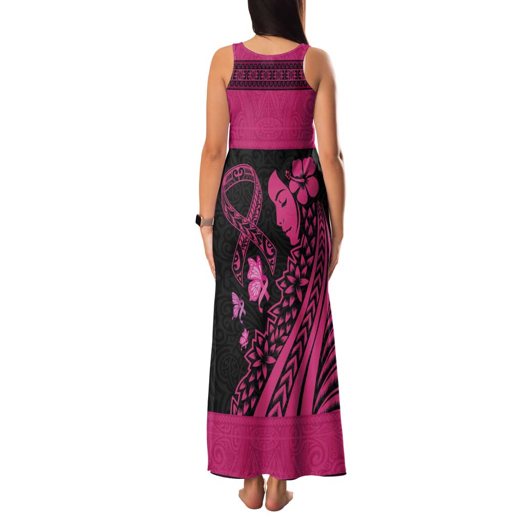 Breast Cancer Awareness Tank Maxi Dress Think Pink Polynesian Ribbon and Butterfly