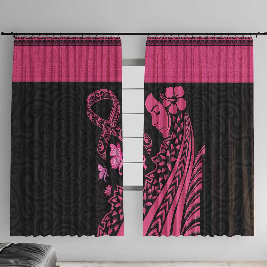 Breast Cancer Awareness Window Curtain Think Pink Polynesian Ribbon and Butterfly LT03 With Hooks Pink - Polynesian Pride