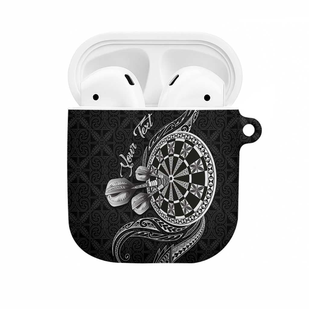Personalised Niue Darts Masters AirPods Case Tribal Hiapo Dartboard LT03 Black - Polynesian Pride