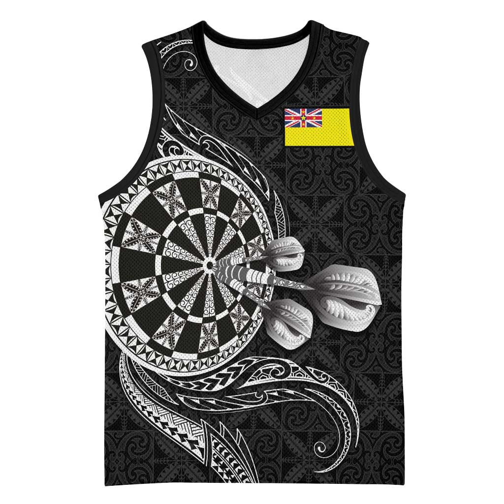 Personalised Niue Darts Masters Basketball Jersey Tribal Hiapo Dartboard LT03 Unisex Black - Polynesian Pride