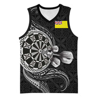 Personalised Niue Darts Masters Basketball Jersey Tribal Hiapo Dartboard LT03 Unisex Black - Polynesian Pride