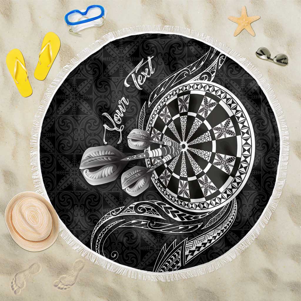 Personalised Niue Darts Masters Beach Blanket Tribal Hiapo Dartboard LT03 One Size 150cm Black - Polynesian Pride