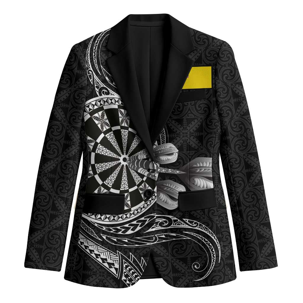 Personalised Niue Darts Masters Blazer Tribal Hiapo Dartboard LT03 Unisex Black - Polynesian Pride