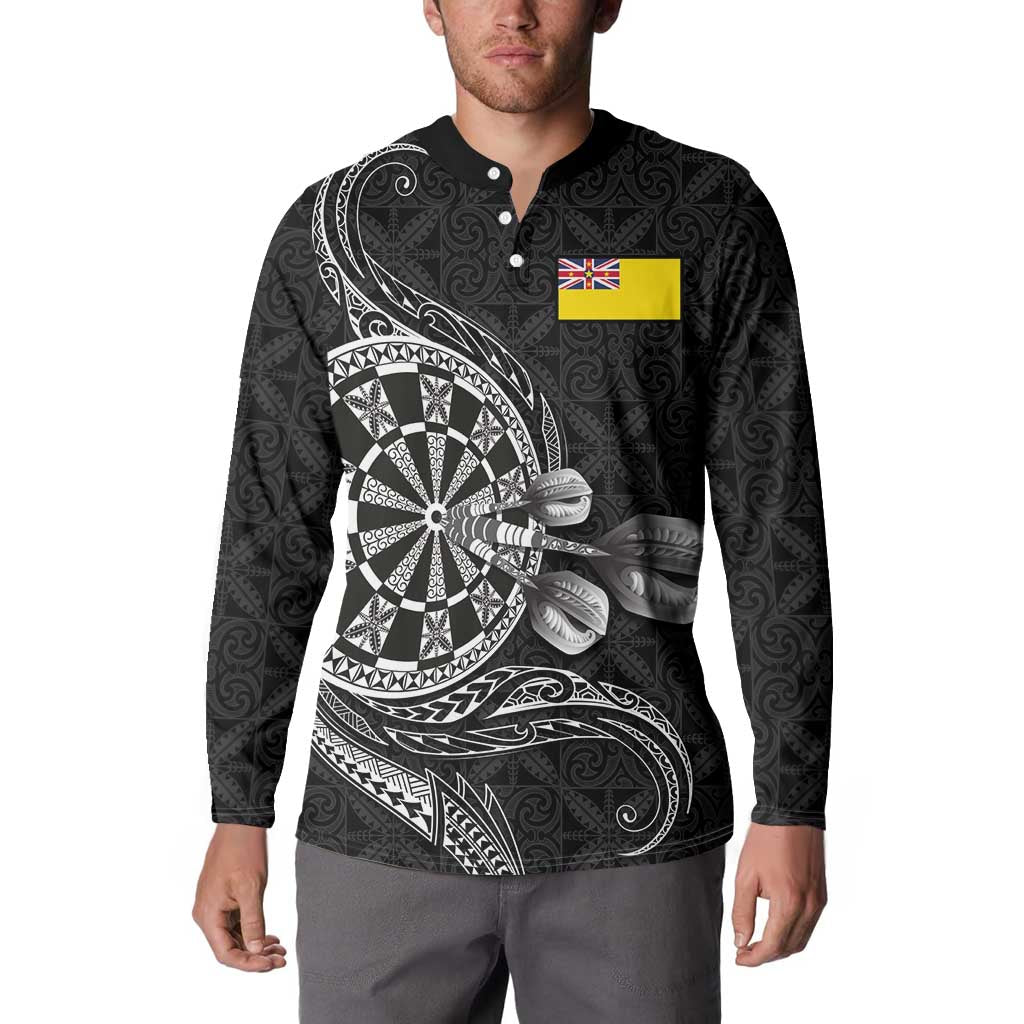Personalised Niue Darts Masters Button Sweatshirt Tribal Hiapo Dartboard LT03 - Polynesian Pride