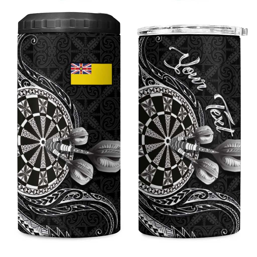 Personalised Niue Darts Masters 4 in 1 Can Cooler Tumbler Tribal Hiapo Dartboard LT03 One Size: 16 oz Black - Polynesian Pride