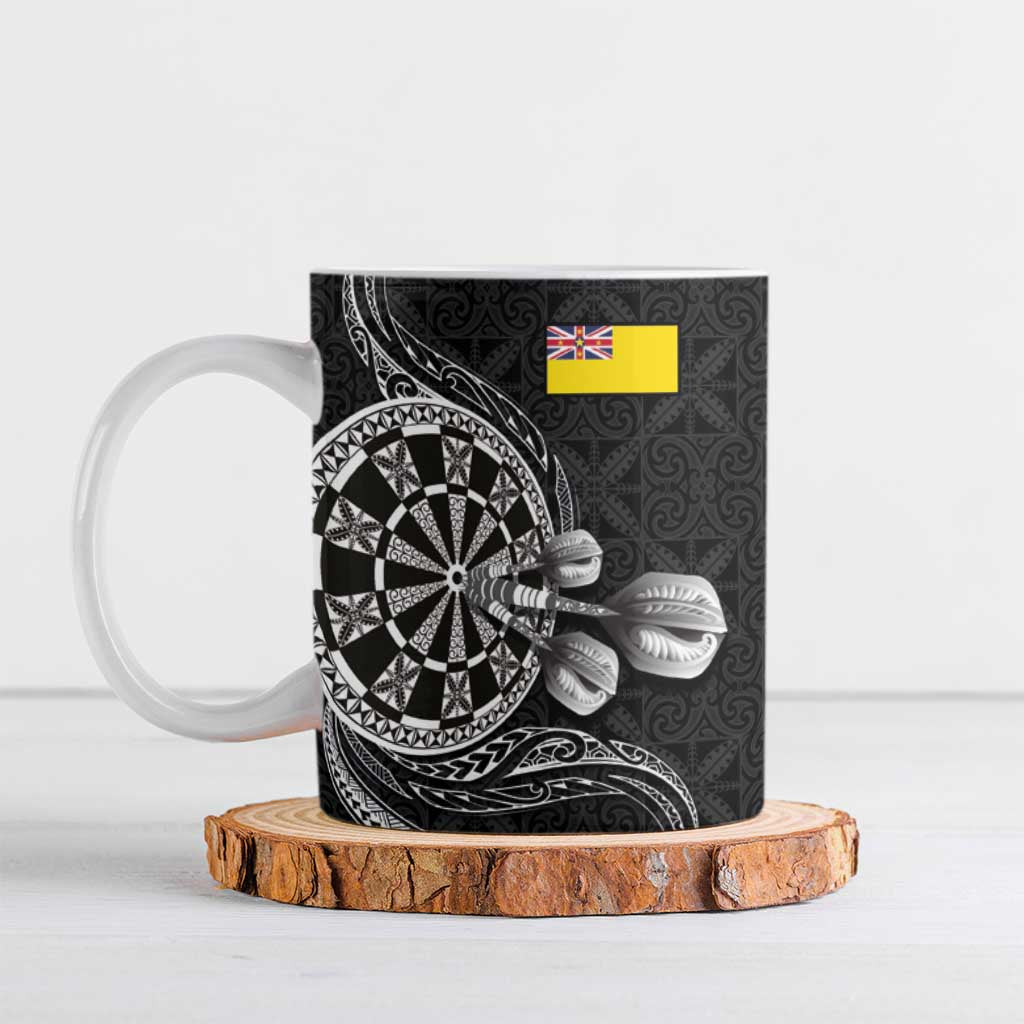 Personalised Niue Darts Masters Ceramic Mug Tribal Hiapo Dartboard LT03 Black - Polynesian Pride