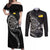 Personalised Niue Darts Masters Couples Matching Off Shoulder Maxi Dress and Long Sleeve Button Shirt Tribal Hiapo Dartboard - Polynesian Pride