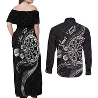 Personalised Niue Darts Masters Couples Matching Off Shoulder Maxi Dress and Long Sleeve Button Shirt Tribal Hiapo Dartboard - Polynesian Pride