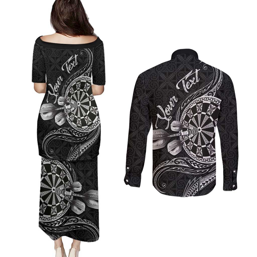 Personalised Niue Darts Masters Couples Matching Puletasi and Long Sleeve Button Shirt Tribal Hiapo Dartboard LT03 - Polynesian Pride