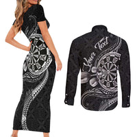 Personalised Niue Darts Masters Couples Matching Short Sleeve Bodycon Dress and Long Sleeve Button Shirt Tribal Hiapo Dartboard - Polynesian Pride