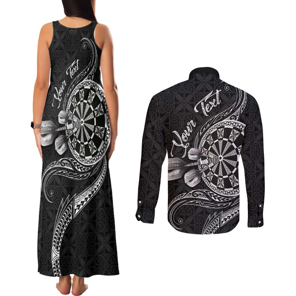 Personalised Niue Darts Masters Couples Matching Tank Maxi Dress and Long Sleeve Button Shirt Tribal Hiapo Dartboard - Polynesian Pride