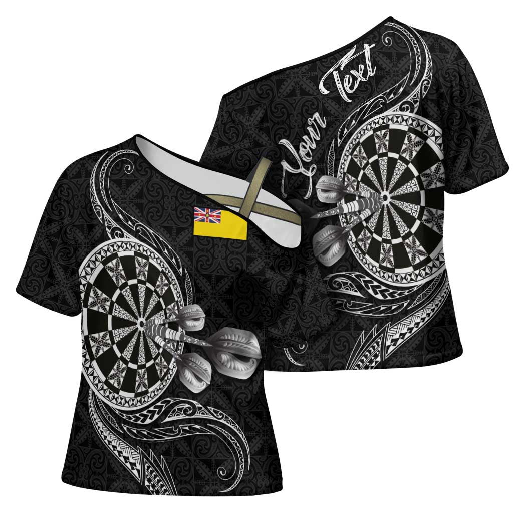 Personalised Niue Darts Masters Cross Shoulder Shirt Tribal Hiapo Dartboard LT03 - Polynesian Pride