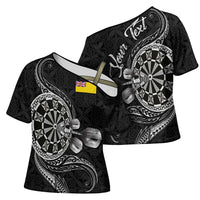 Personalised Niue Darts Masters Cross Shoulder Shirt Tribal Hiapo Dartboard LT03 - Polynesian Pride