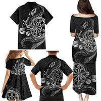 Personalised Niue Darts Masters Family Matching Puletasi and Hawaiian Shirt Tribal Hiapo Dartboard - Polynesian Pride