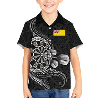 Personalised Niue Darts Masters Family Matching Short Sleeve Bodycon Dress and Hawaiian Shirt Tribal Hiapo Dartboard - Polynesian Pride